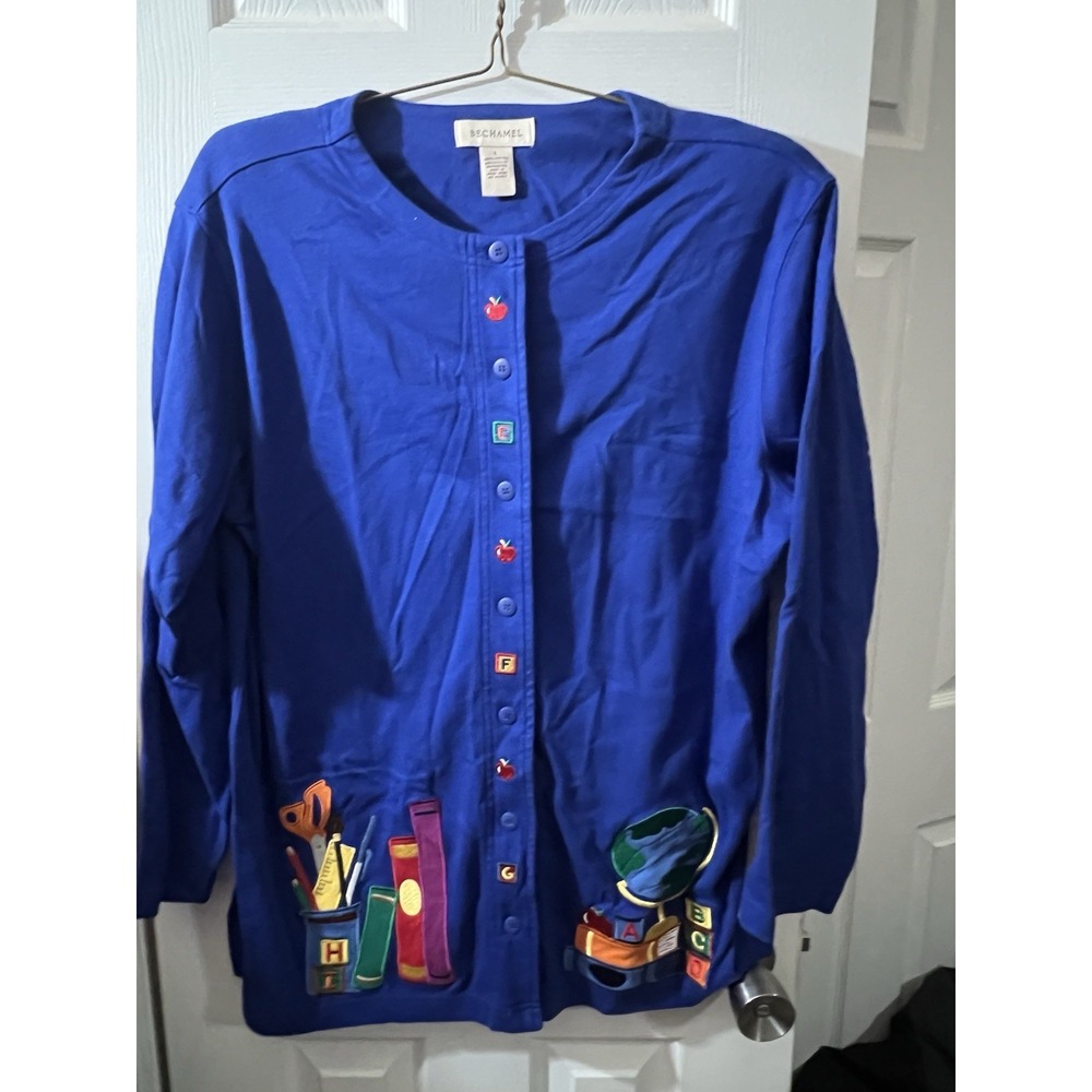 Bechamel School Days Blue Cardigan Shirt Sweater Size Large